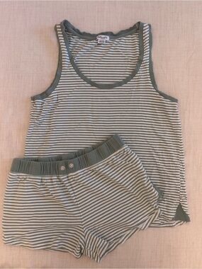 Splendid Green Stripe Pajama Set Size Small Soft Lounge Sleepwear